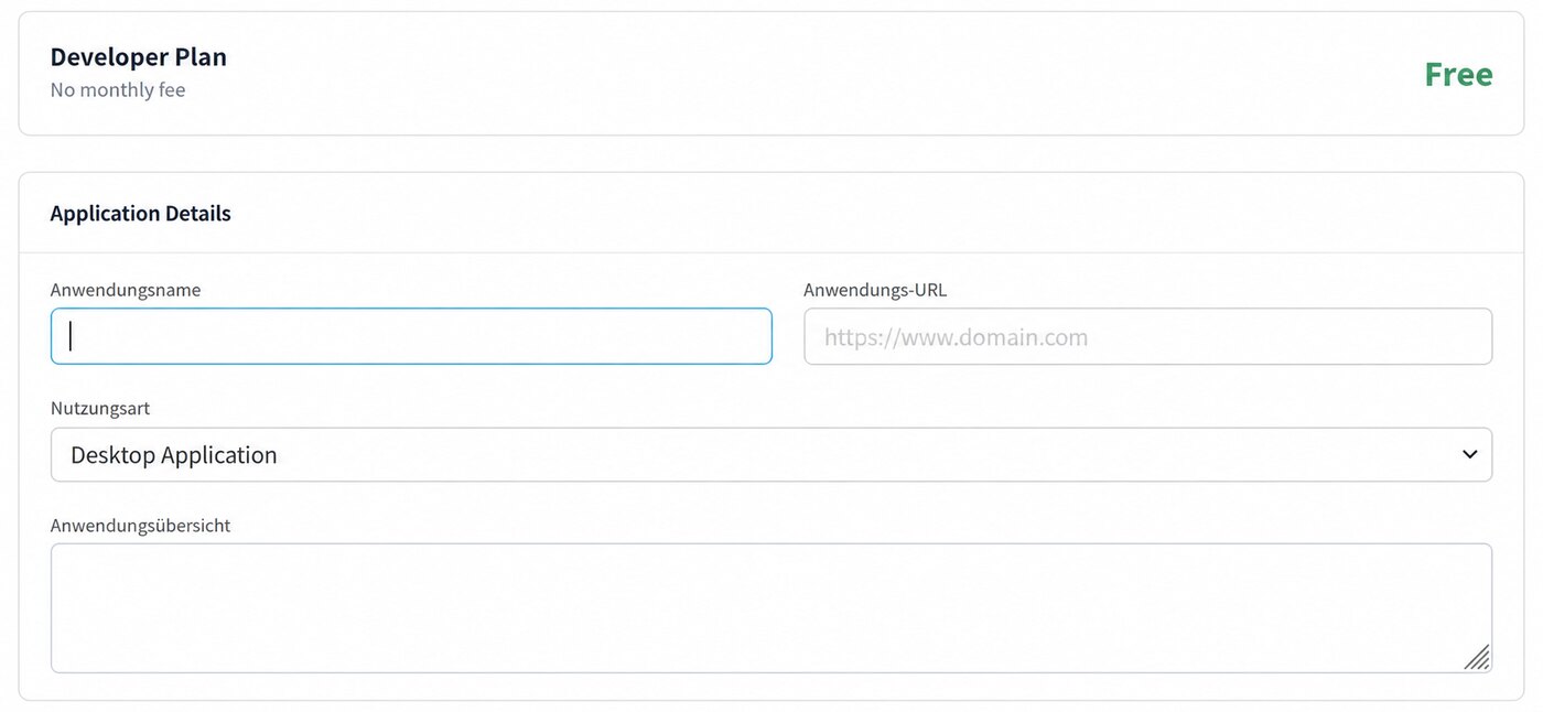 New TMDB application form for the free Developer Plan