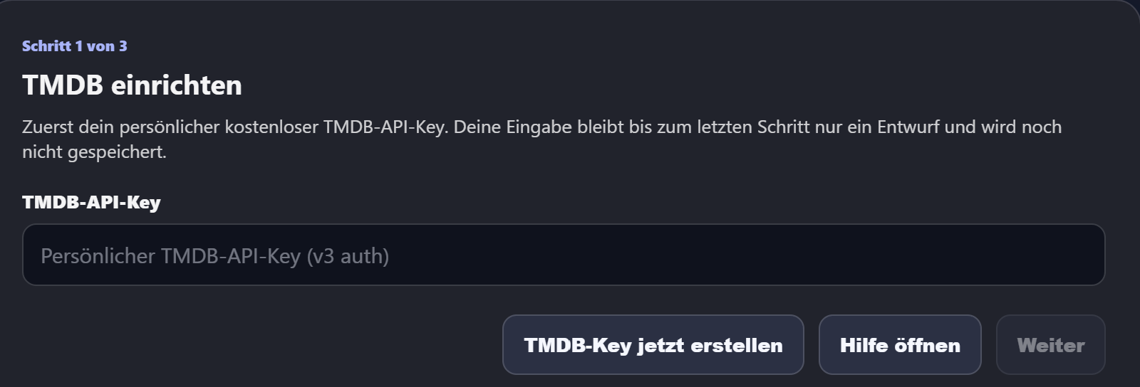 Field for the personal TMDB API key in SerKal