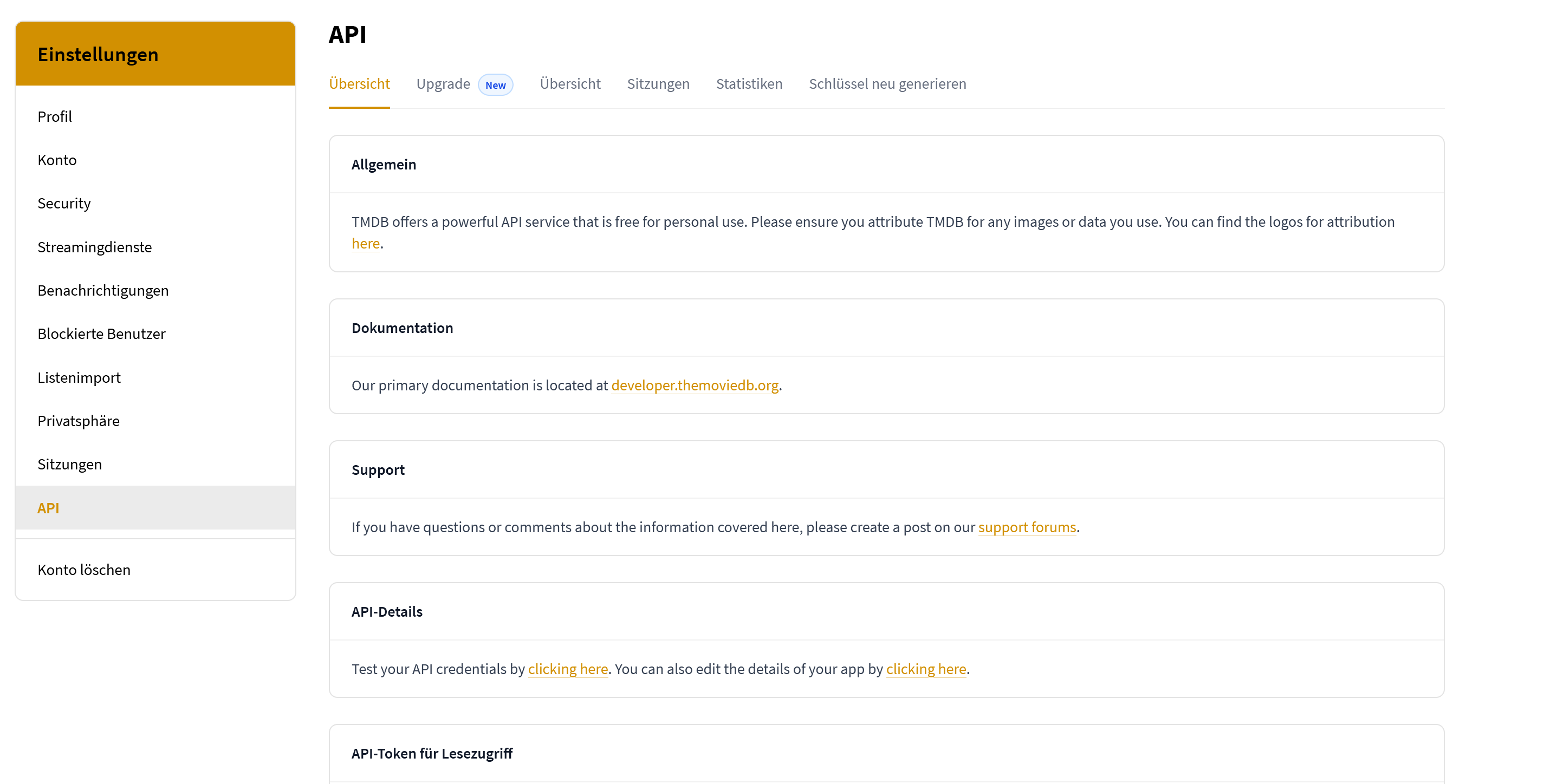 API section in the TMDB settings